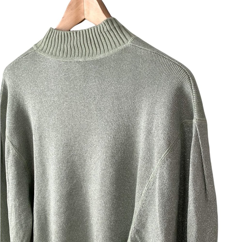 Free People Women's Metallic Glitter Green Mockneck Sweater Medium - Picture 9 of 10